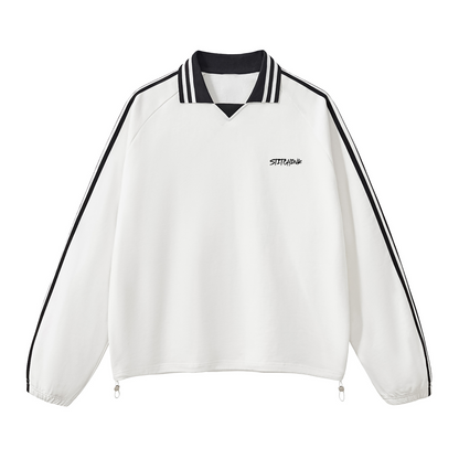 Contrast Striped Lapel Collar Sweatshirt