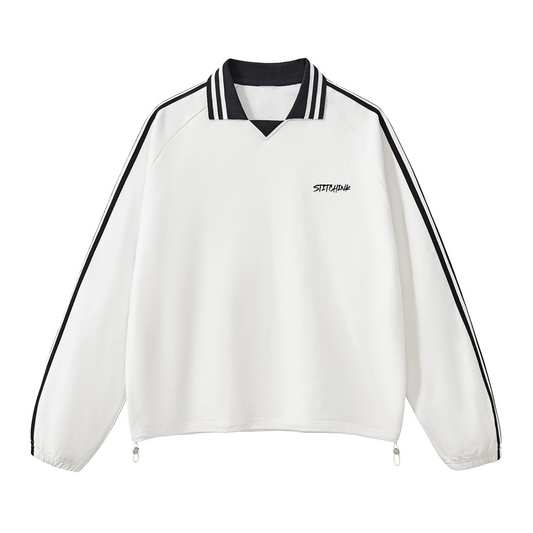 Contrast Striped Lapel Collar Sweatshirt